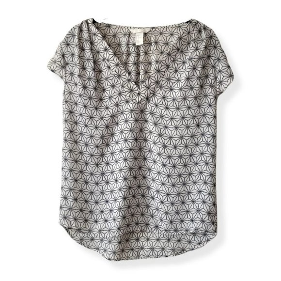 H&m Geometric Pattern Short Sleeve Blouse Size 4 - Picture 1 of 10